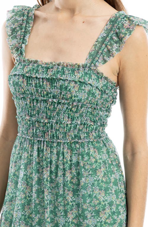 Max Studio Floral Ruffle Strap Smocked Tiered Chiffon Maxi Dress In Grntoscm