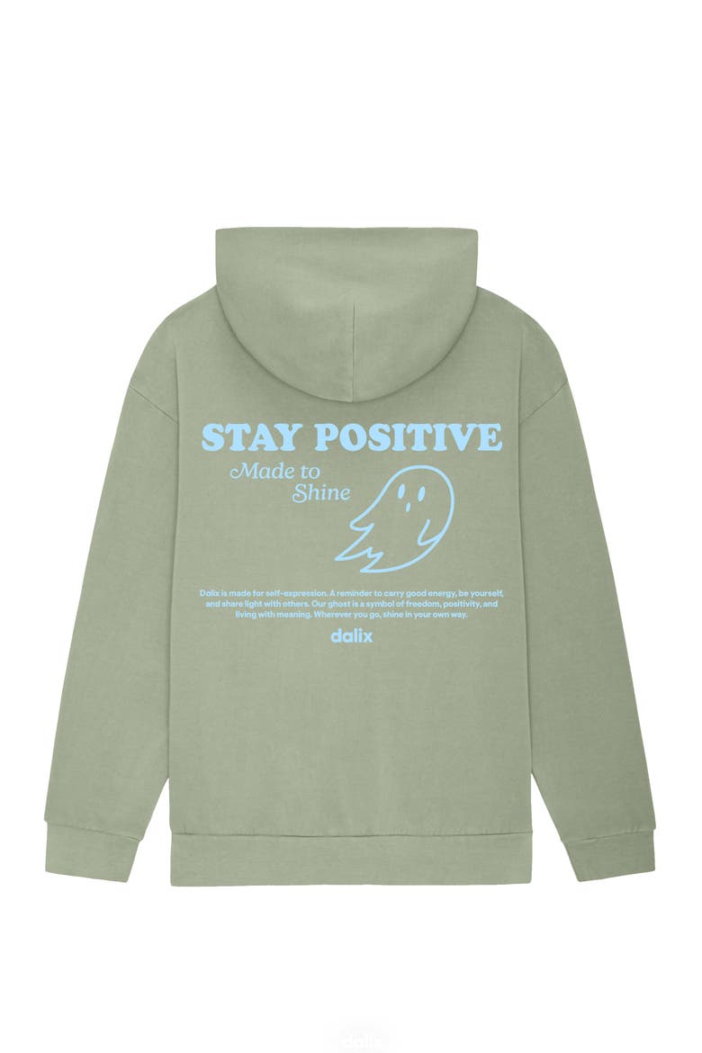 Womens Stay Positive Relaxed Hoodie, Alternate, color, Oil Green