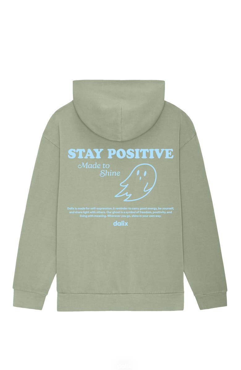 Dalix Womens Stay Positive Relaxed Hoodie, Alternate, color, Oil Green