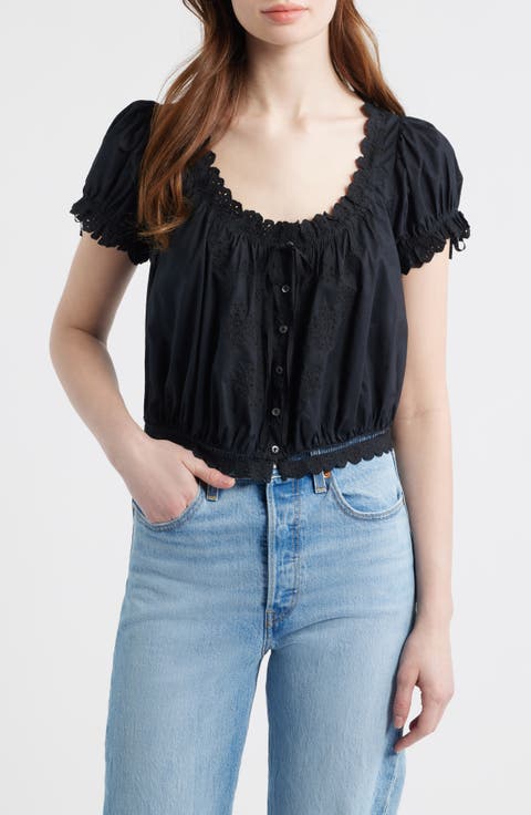 Nera Eyelet Ruffle Organic Cotton Crop Top