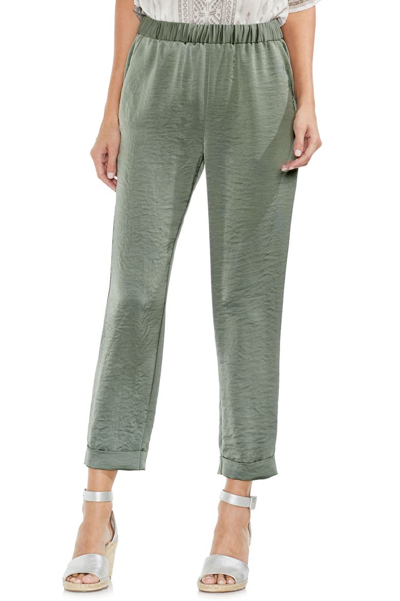 Hammered Satin Crop Jogger Pants, Main, color, CAMO GREEN