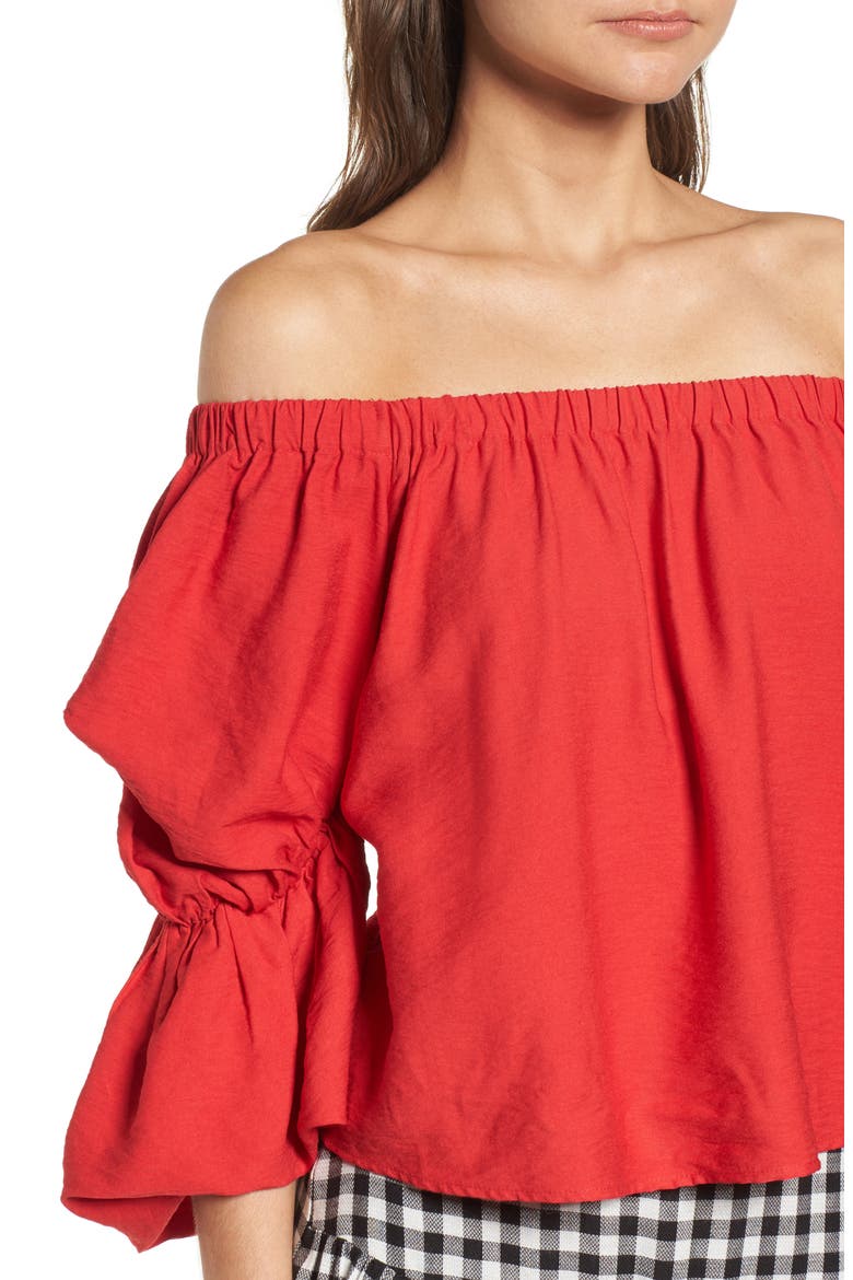 Puff Sleeve Off the Shoulder Top, Alternate, color, RED