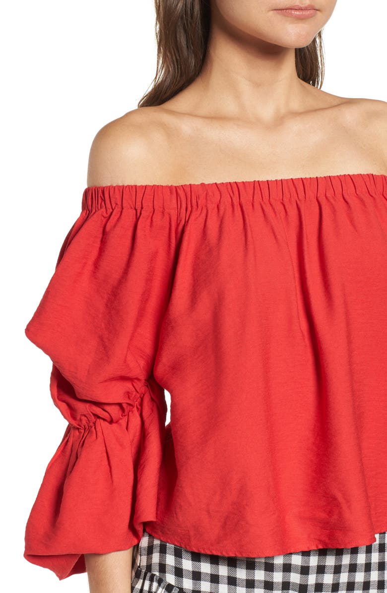 All in Favor Puff Sleeve Off the Shoulder Top, Alternate, color, 