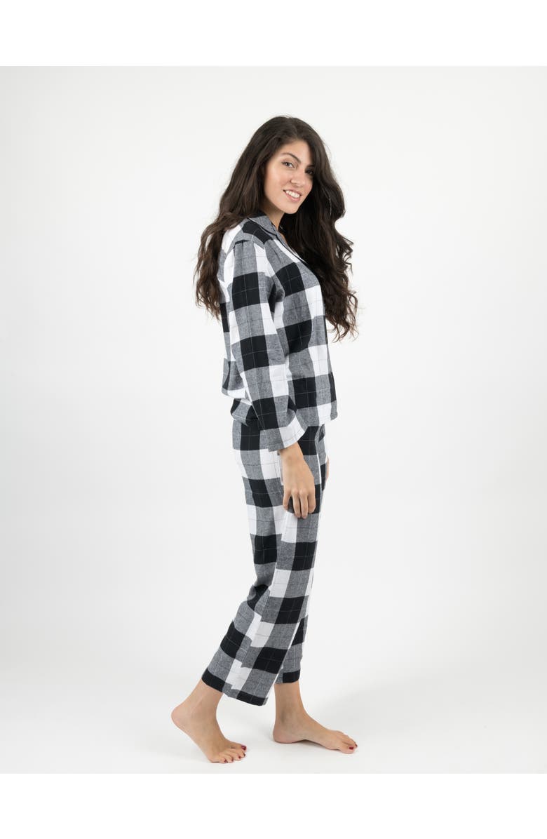 Leveret Women's Cotton Flannel Printed Holiday Pajama Set, Alternate, color, Plaid Black & White