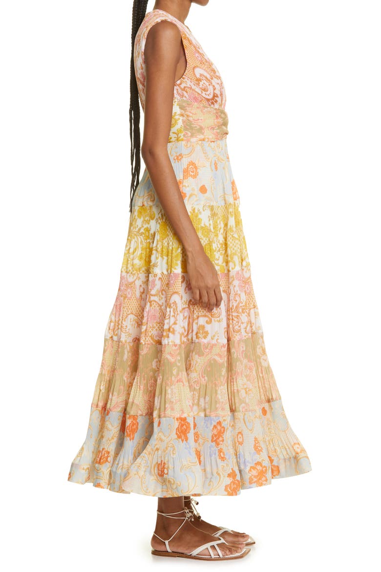 Postcard Pleat Patchwork Midi Dress, Alternate, color, SPLICED