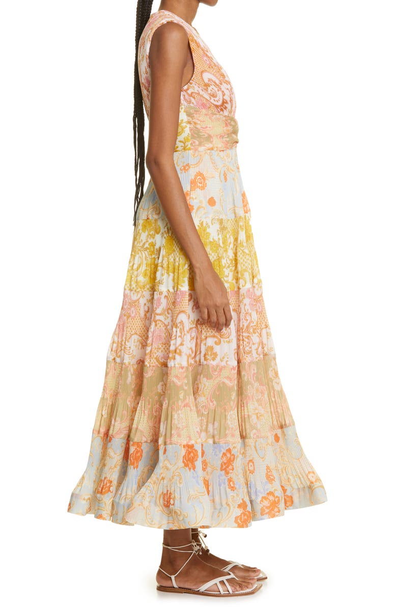 Zimmermann Postcard Pleat Patchwork Midi Dress, Alternate, color, 