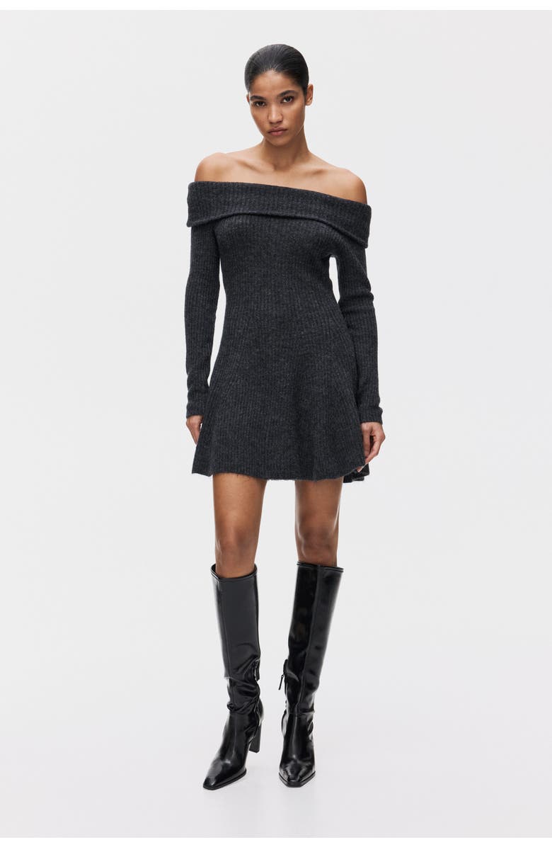 H&M Rib-knit Off-the-shoulder Dress, Alternate, color, Dark Gray Melange