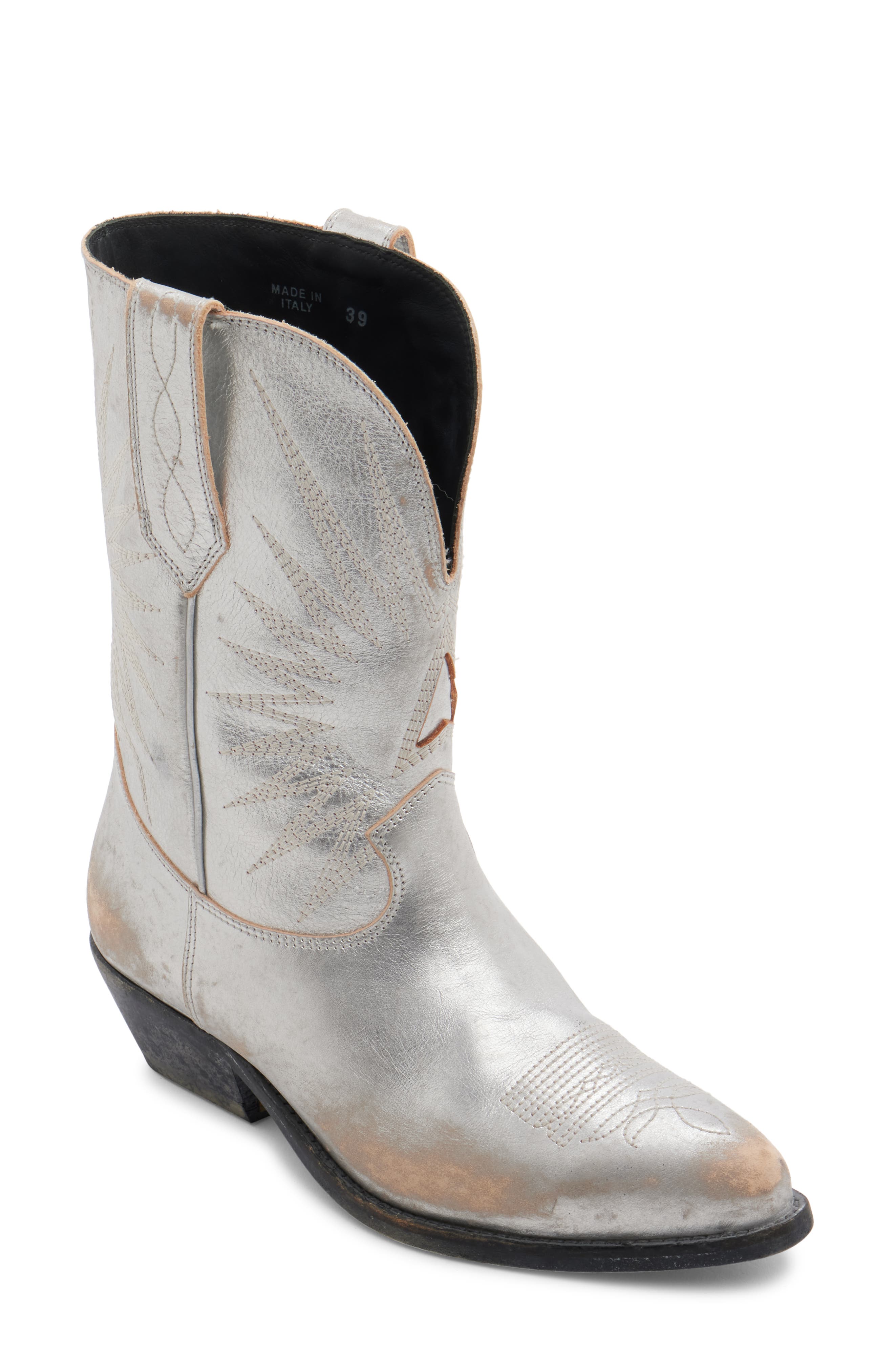 Golden Goose Wish Star Western Boot, Main, color, Silver