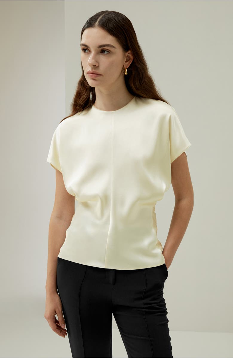 Lilysilk Short Batwing Sleeve Silk Contour Top, Alternate, color, Lily White