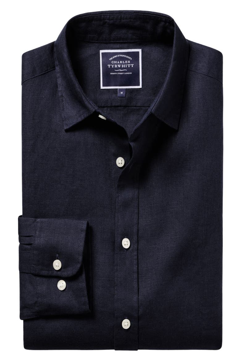 Slim Fit Pure Linen Shirt, Main, color, NAVY