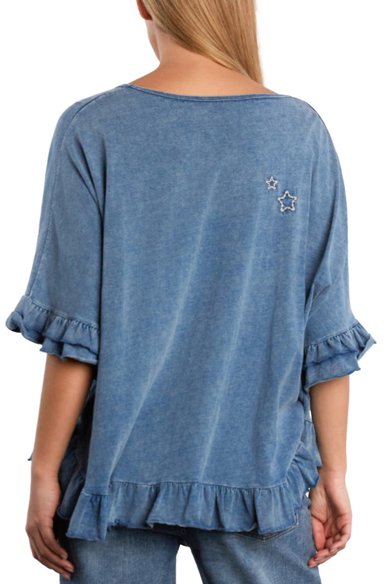 Worry Free Embroidered Ruffle Cotton Top, Alternate, color, DENIM KNIT