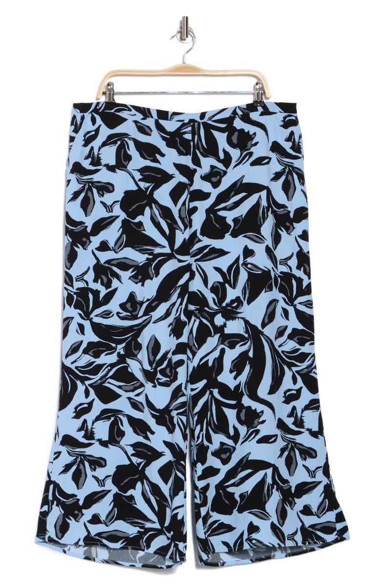 NORDSTROM RACK Pull-On Crop Palazzo Pants, Alternate, color, Blue- Black Foliage Abstract