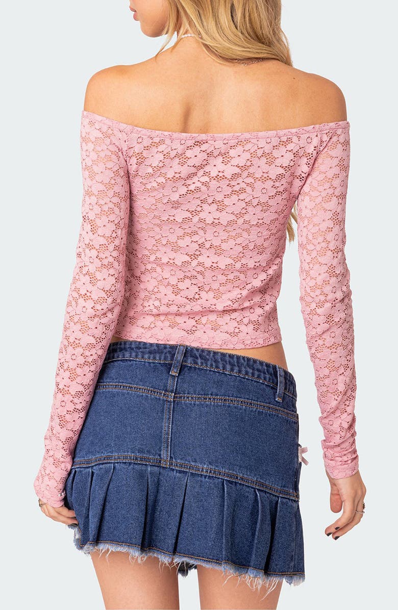 EDIKTED Carolina Lace Off the Shoulder Top, Alternate, color, Pink