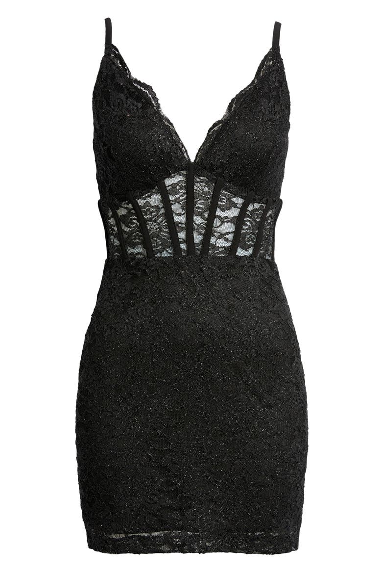 Morgan & Co Crystal Lace Sheath Minidress, Alternate, color, BLACK
