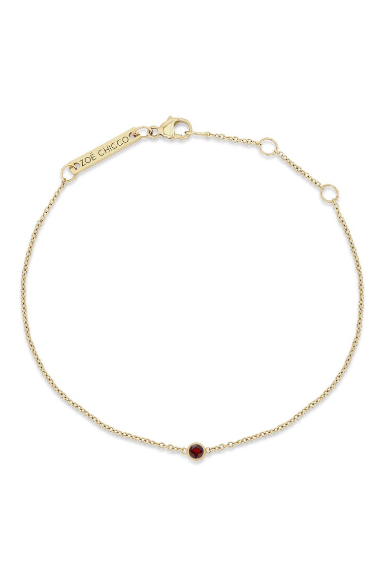 14K Gold Bezel Gemstone Pendant Bracelet, Main, color, YELLOW GOLD/ GARNET