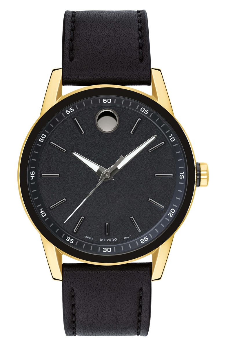 Movado Leather Strap Watch, 42mm, Main, color, 