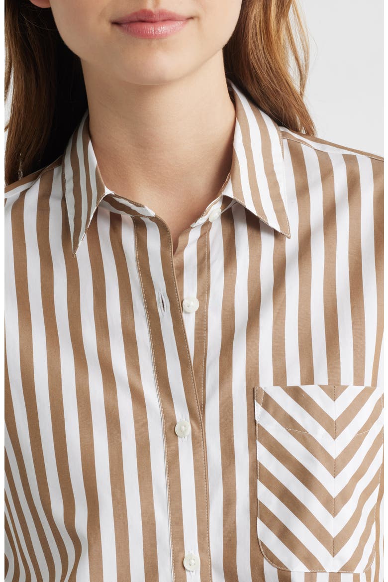 Lucia Stripe Poplin Button-Up Shirt, Alternate, color, BROWN STRIPE