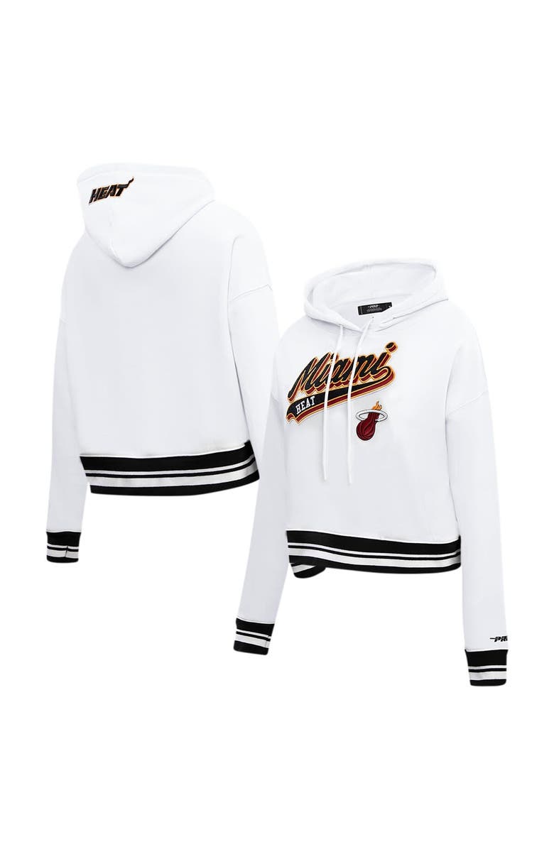 PRO STANDARD Women's Pro Standard White Miami Heat Script Tail Cropped Pullover Hoodie, Main, color, White