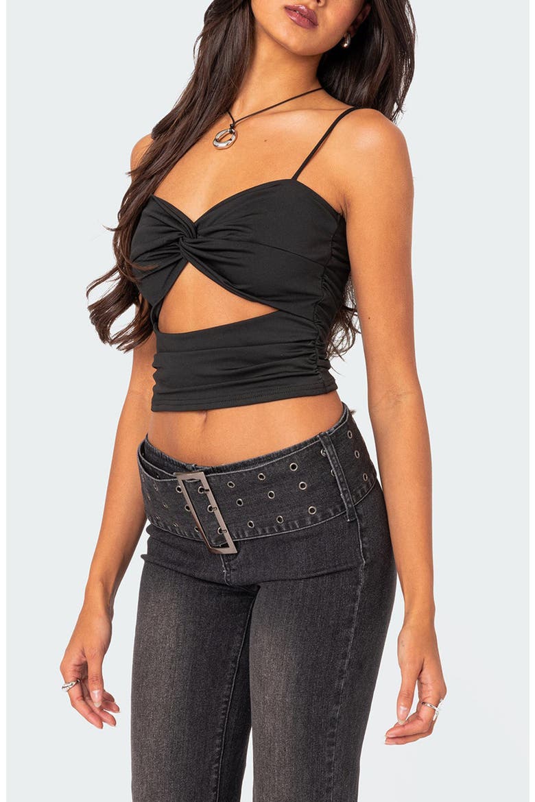 Twist Front Cutout Crop Top, Alternate, color, BLACK