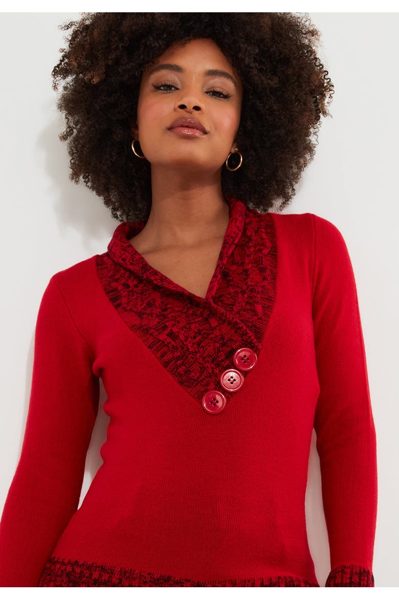 Button Cable Sweater, Alternate, color, CLASSIC RED