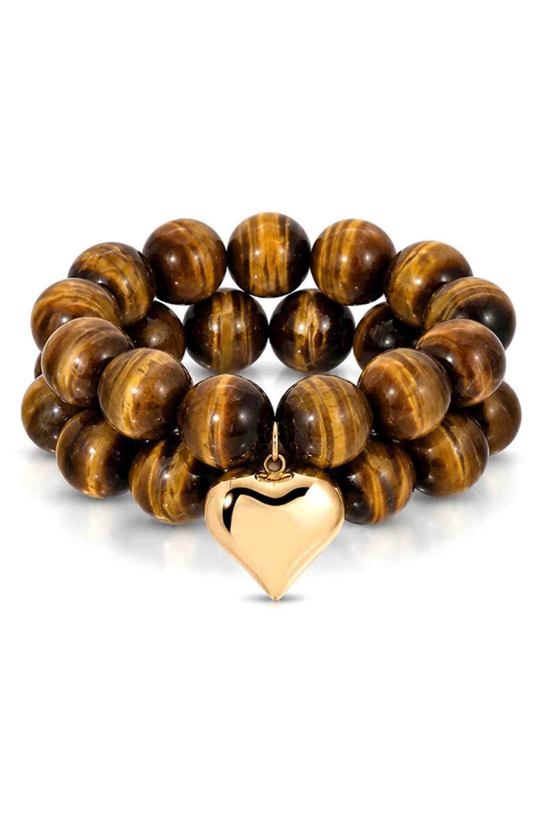 Luck and Love Tiger's Eye Heart Set of 2 Bracelets, Main, color, TIGERS EYE