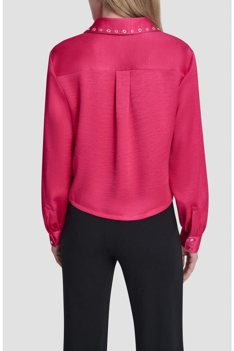 Grommet Collar Button-Up Shirt, Alternate, color, HOT PINK