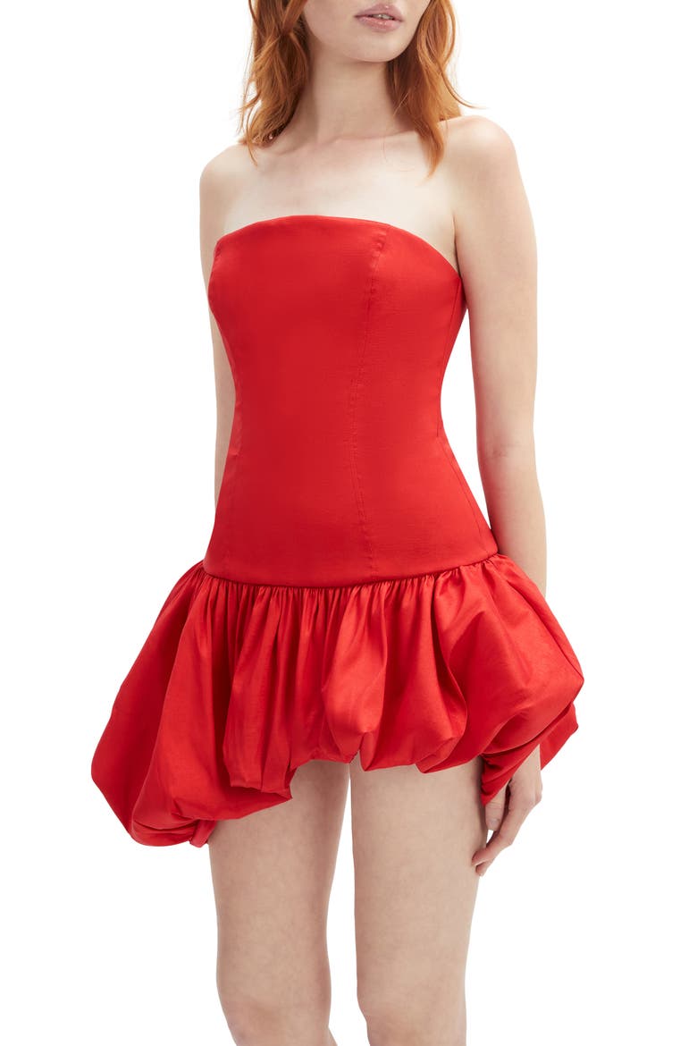 Alyna Bubble Hem Strapless Minidress, Alternate, color, FIRE RED