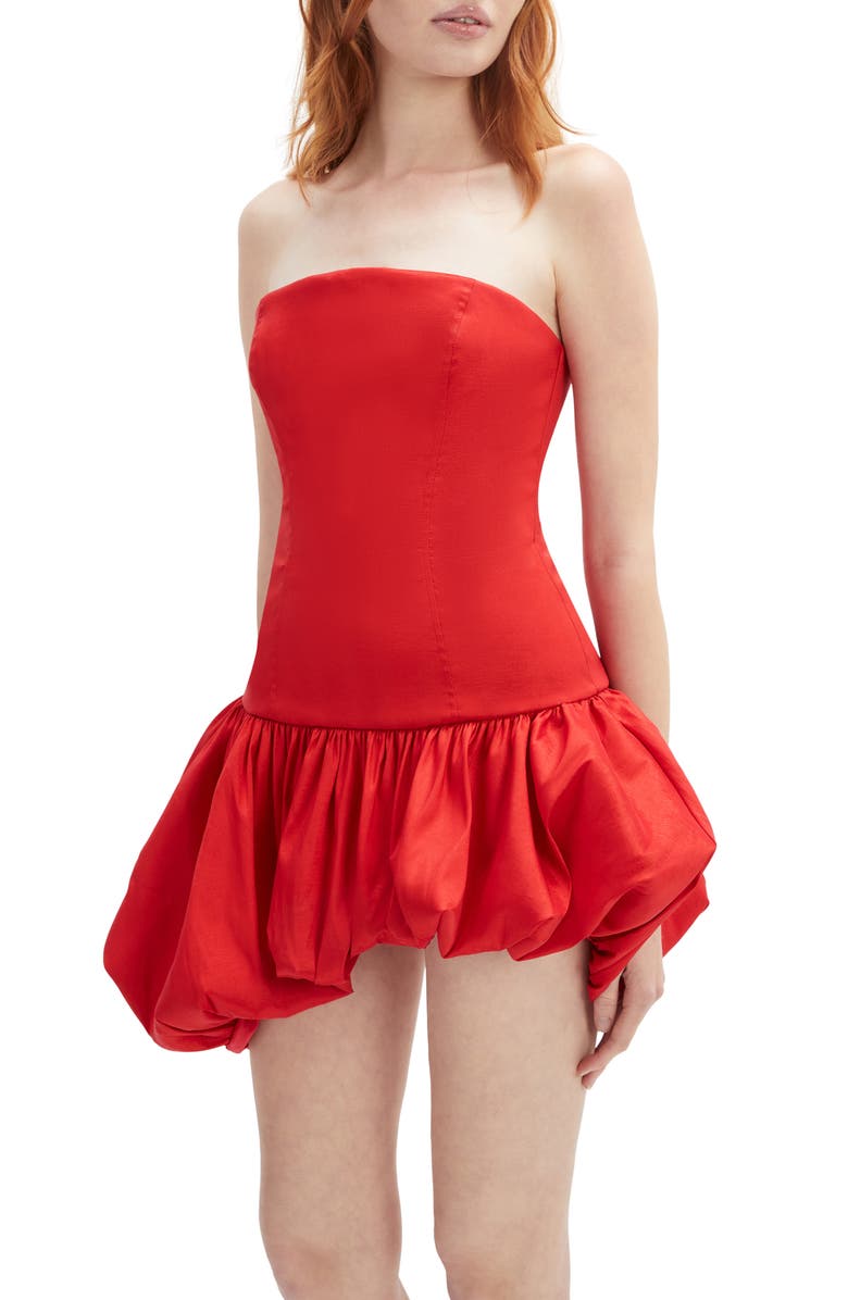 Bardot Alyna Bubble Hem Strapless Minidress, Alternate, color, Fire Red