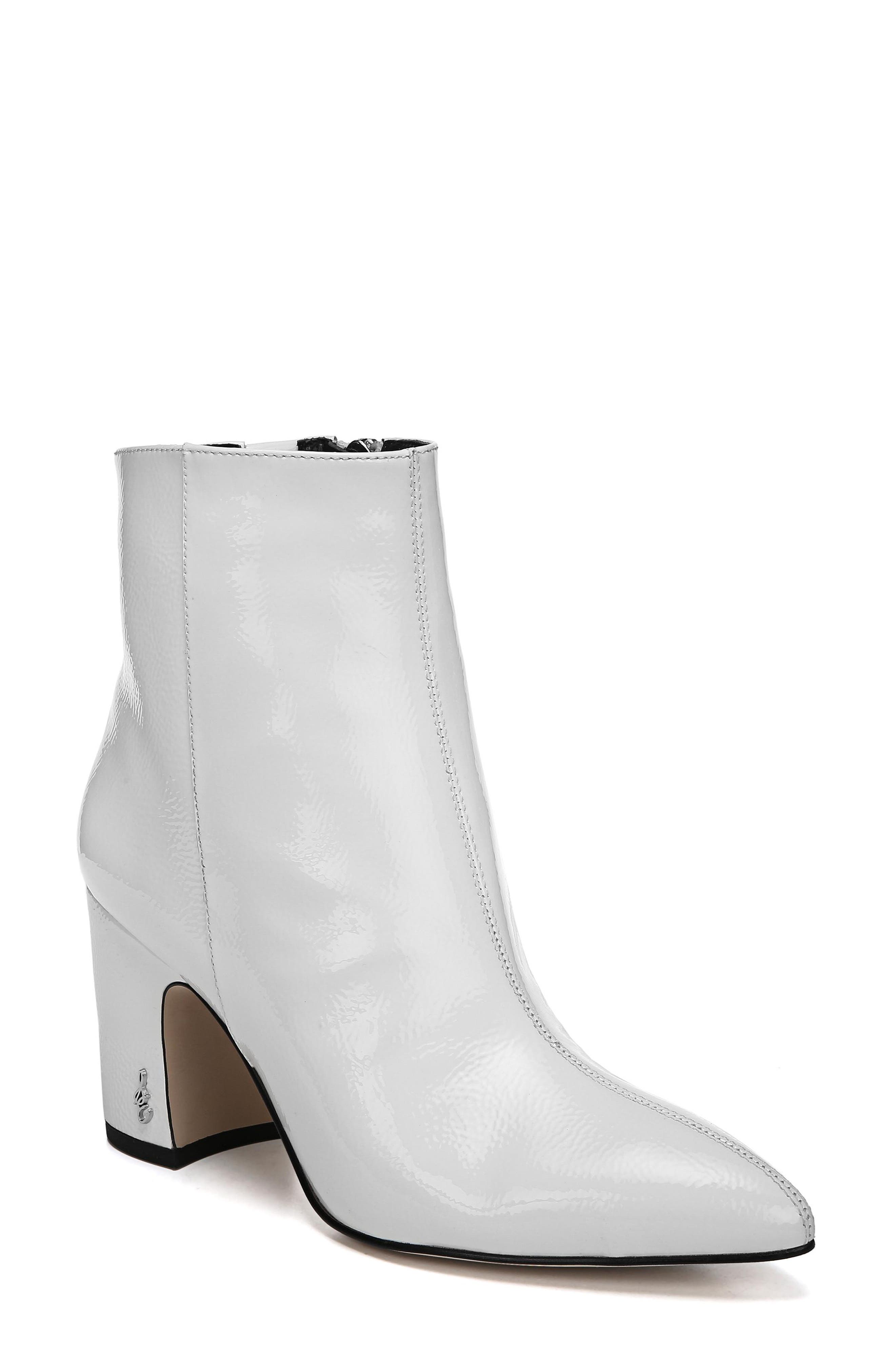 Hilty Genuine Calf Hair Bootie, Main, color, BRIGHT WHITE PATENT LEATHER