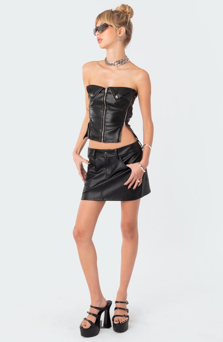 EDIKTED Faux Leather Strapless Zip Corset, Alternate, color, 