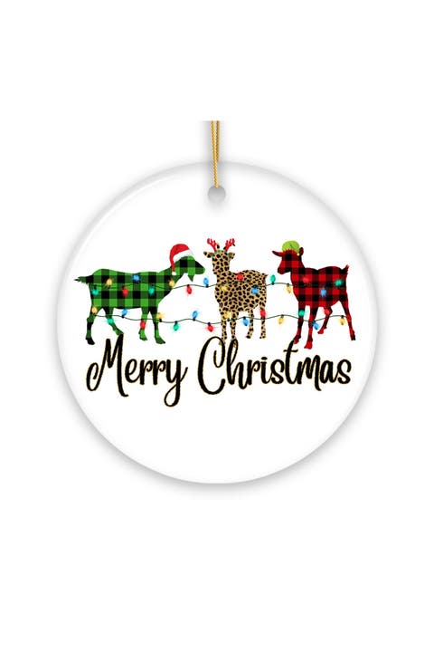 Plaid Goats Merry Christmas Ornament