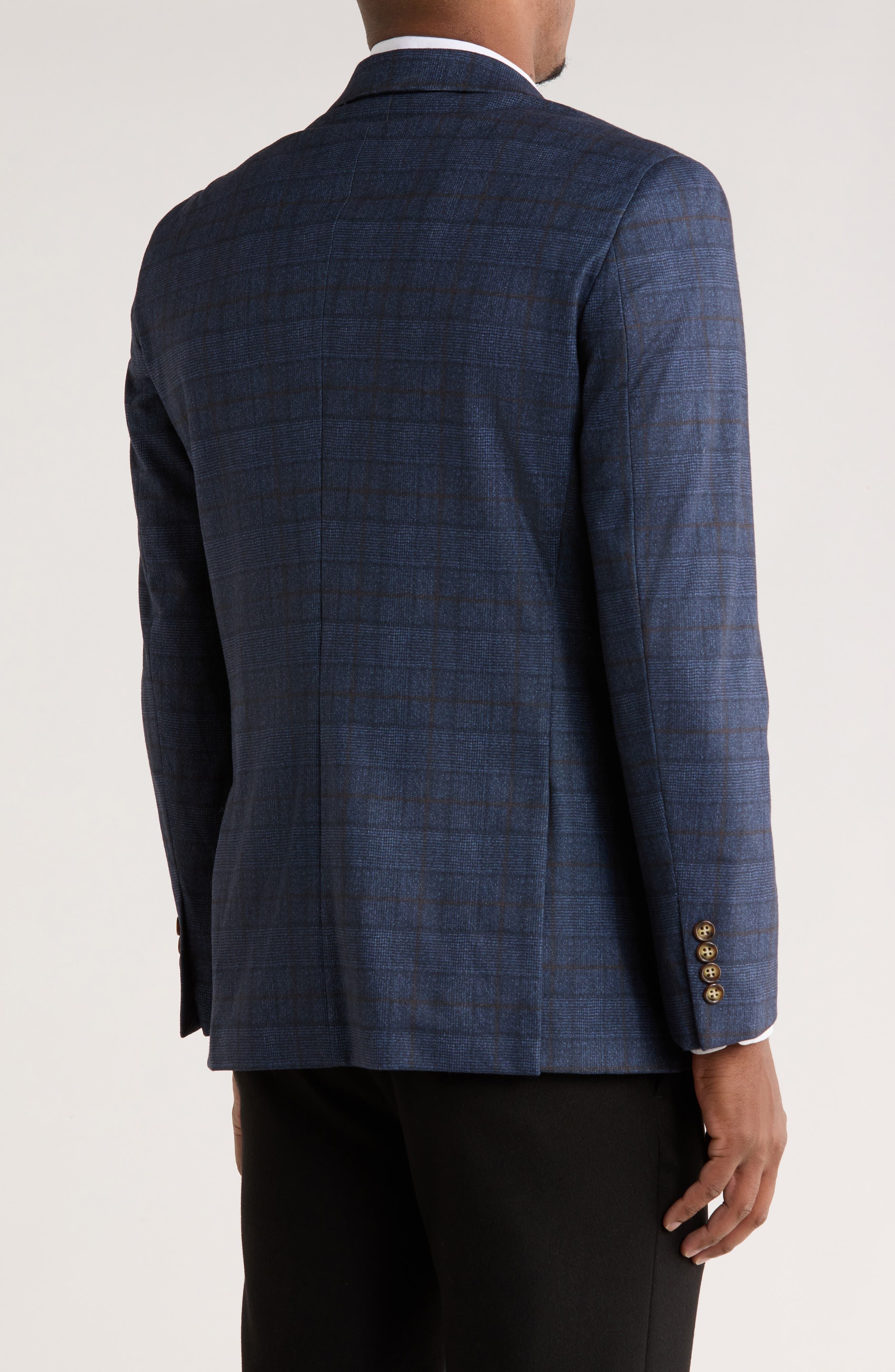 Slim Fit Plaid Stretch Knit Blazer - image 2