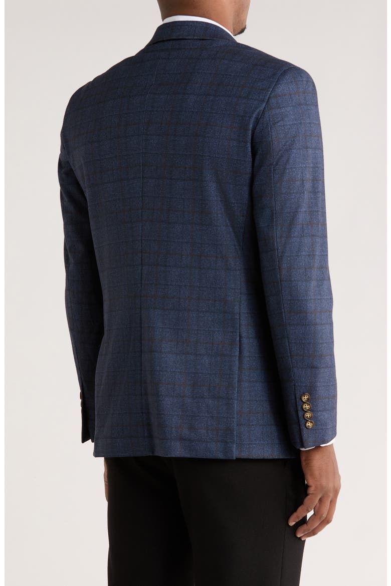 Slim Fit Plaid Stretch Knit Blazer, Alternate, color, NAVY