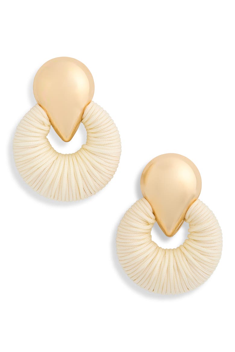 Thread Wrapped Door Knocker Earrings, Main, color, IVORY- GOLD