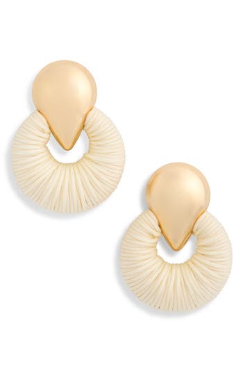 Nordstrom Rack Thread Wrapped Door Knocker Earrings In Ivory- Gold