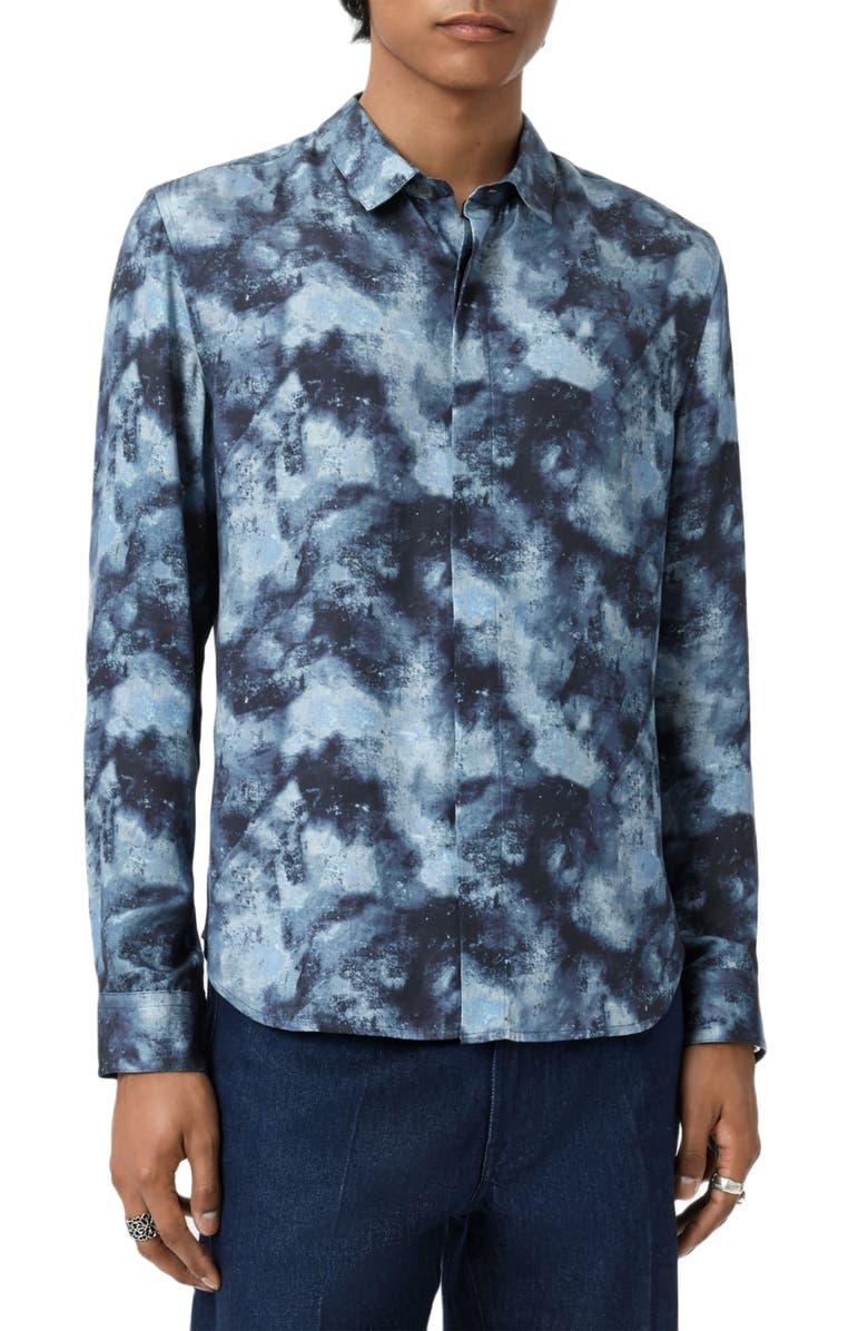 John Varvatos Rodney Hidden Placket Button-Up Shirt, Main, color, Titanium Blue