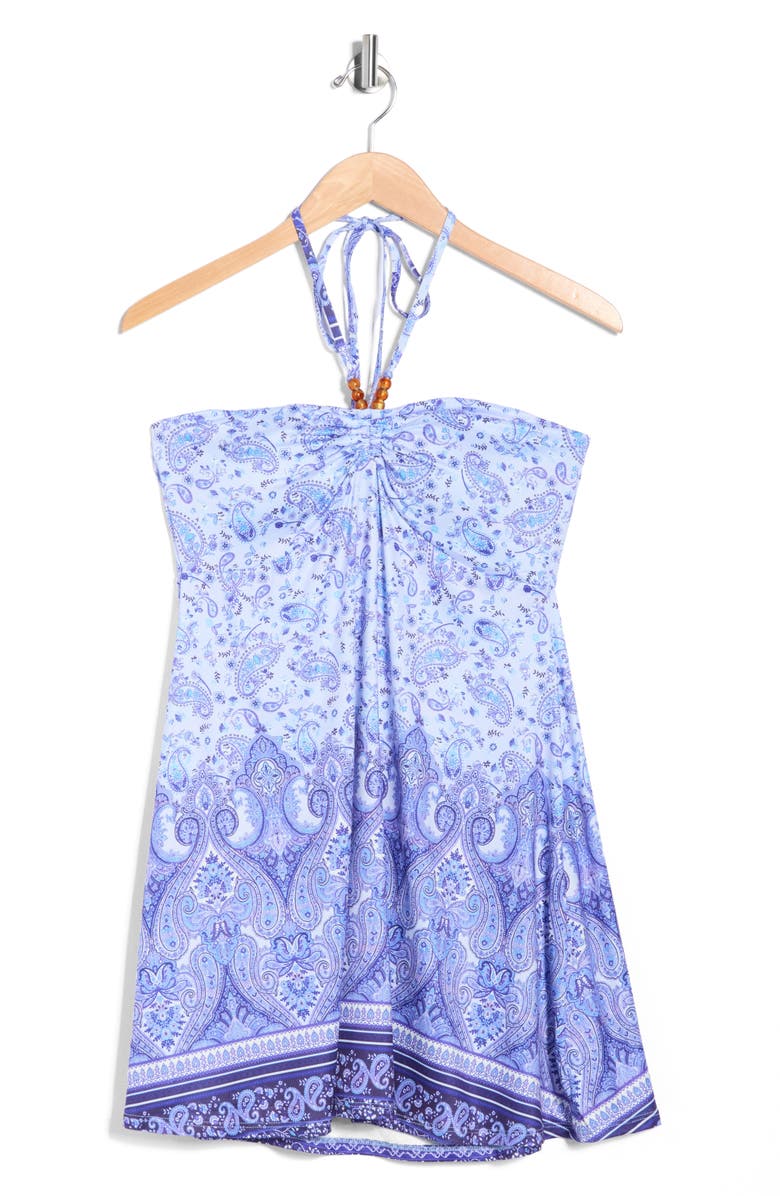 Madden Girl Ruched Mini Halter Dress, Main, color, Blue Combo