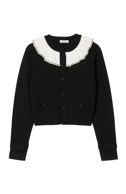 Sandro Cardigan With Contrast Collar In Black