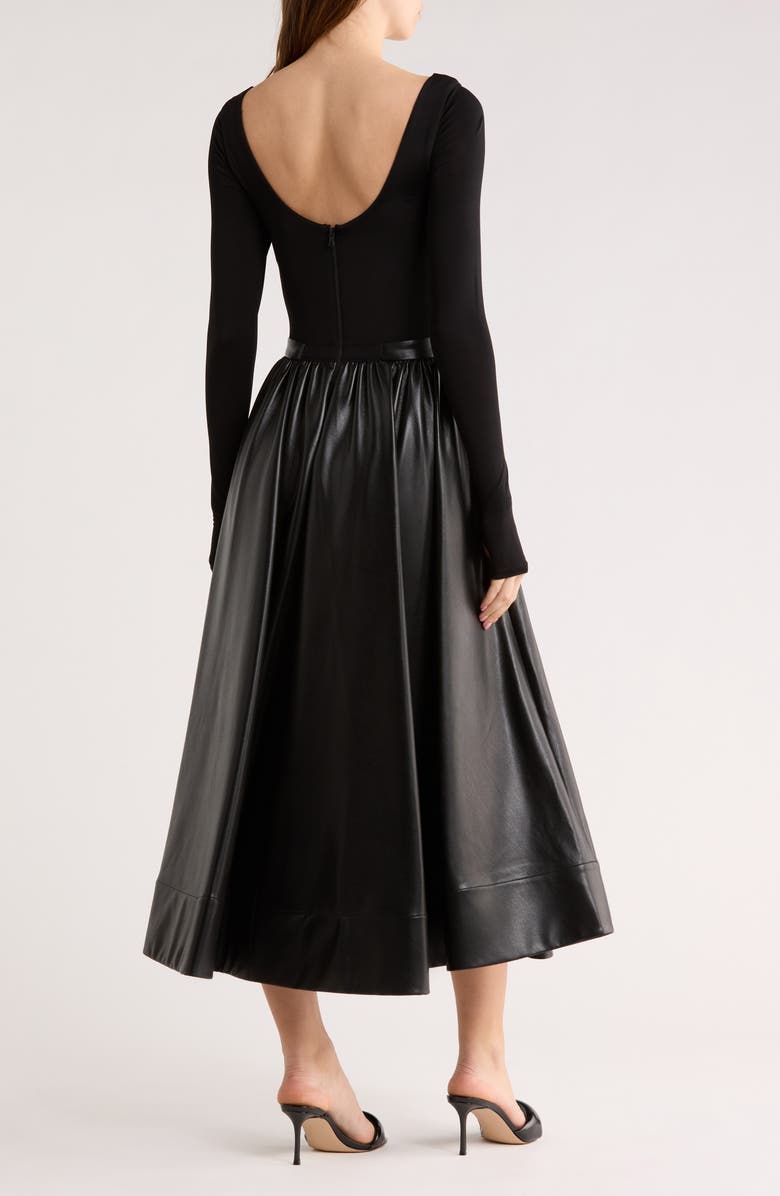 Alice + Olivia Chara Long Sleeve Faux Leather Skirt Dress, Alternate, color, Black