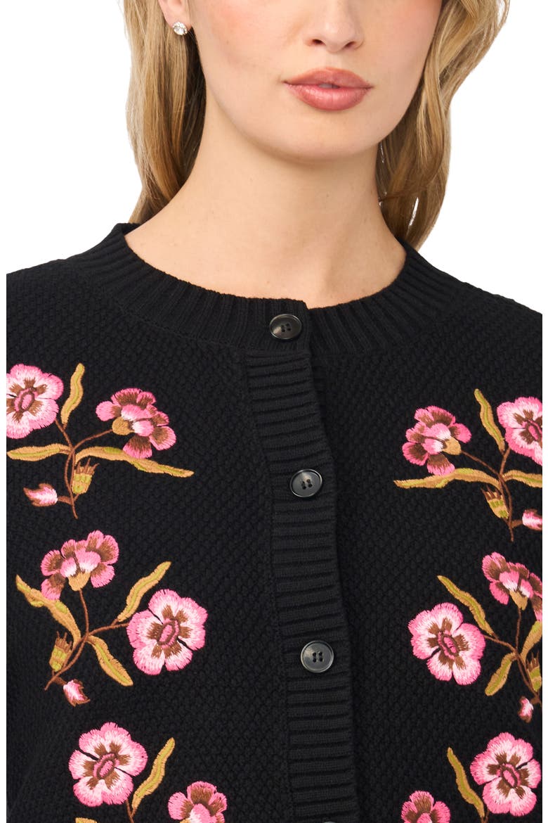 Embroidered Cotton Blend Cardigan, Alternate, color, RICH BLACK