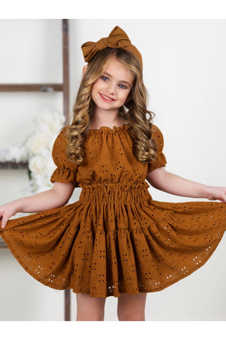 Girls Rosette Charm Eyelet Top & Skirt Set, Alternate, color, Brown