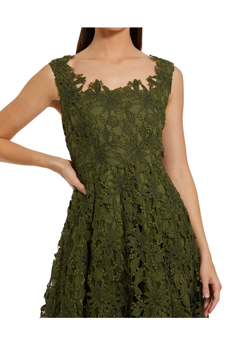 Sleeveless Square Neck Lace A-Line Midi Dress, Alternate, color, Army Green