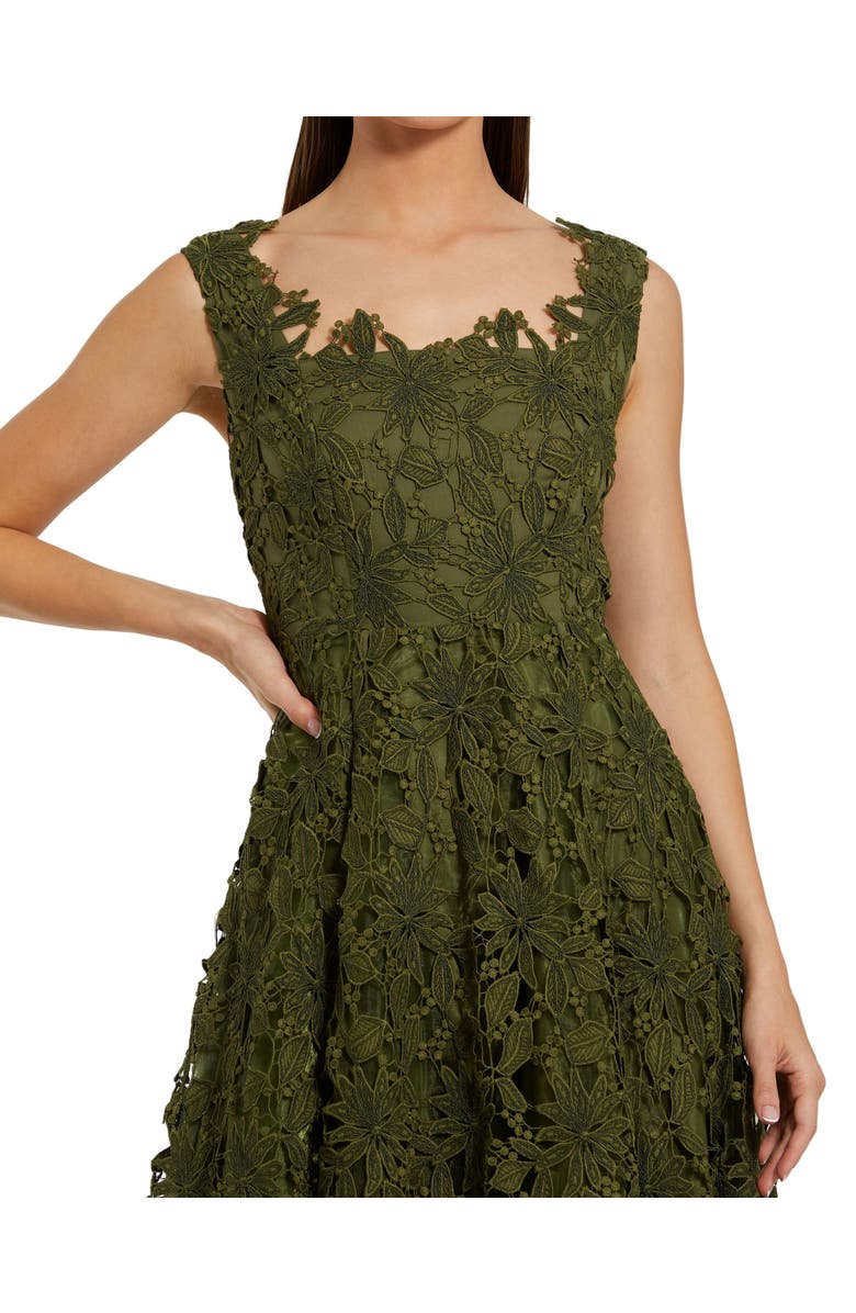 Mac Duggal Sleeveless Square Neck Lace A-Line Midi Dress, Alternate, color, Army Green