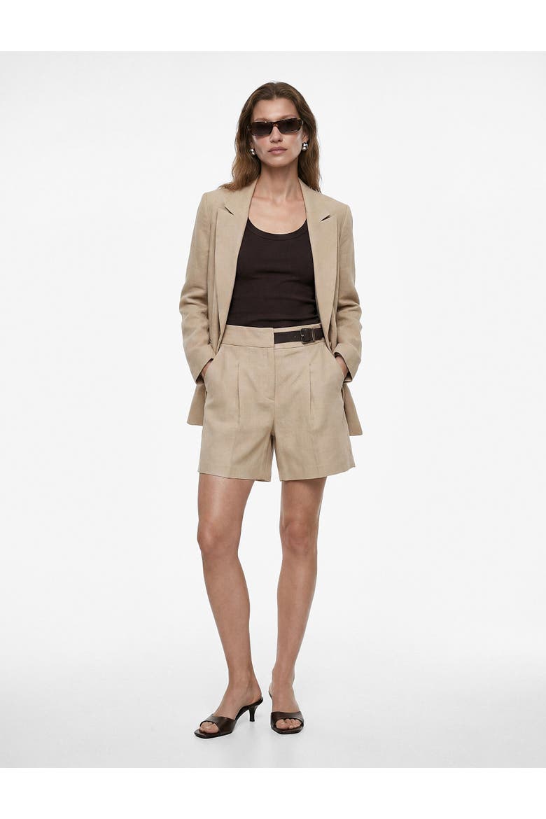 Pleated Linen Bermuda Shorts with Half Belted, Main, color, MINK