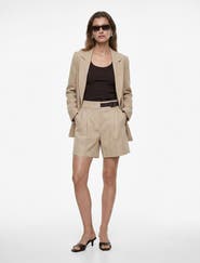 Koton Pleated Linen Bermuda Shorts with Half Belted