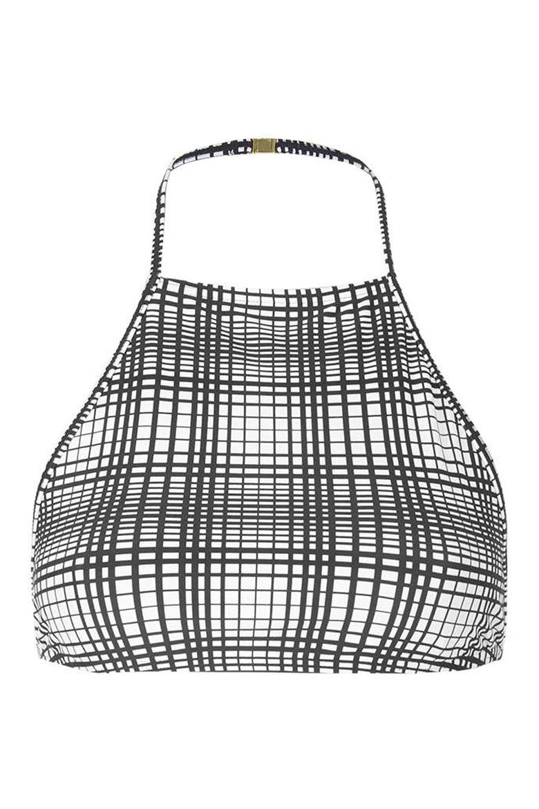 Check High Neck Bikini Top, Alternate, color, GREY