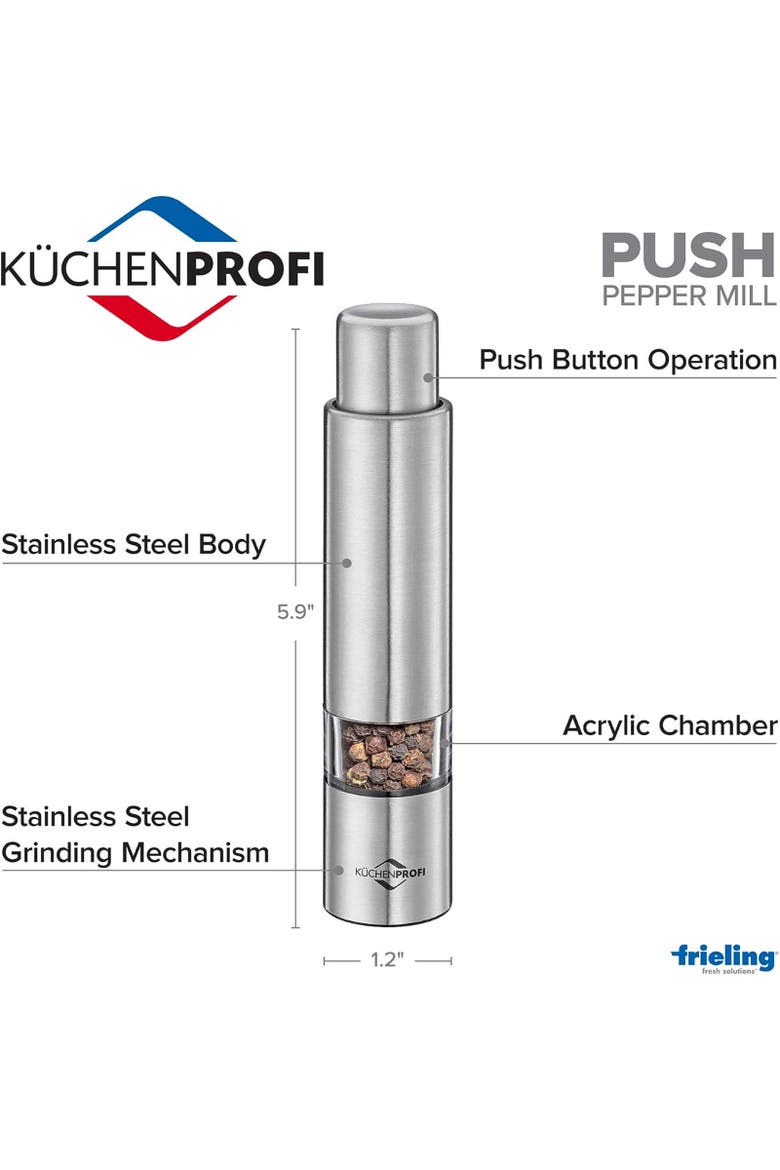 Pepper Push Mill Grinder, Stainless & Acrylic, Alternate, color, Silver