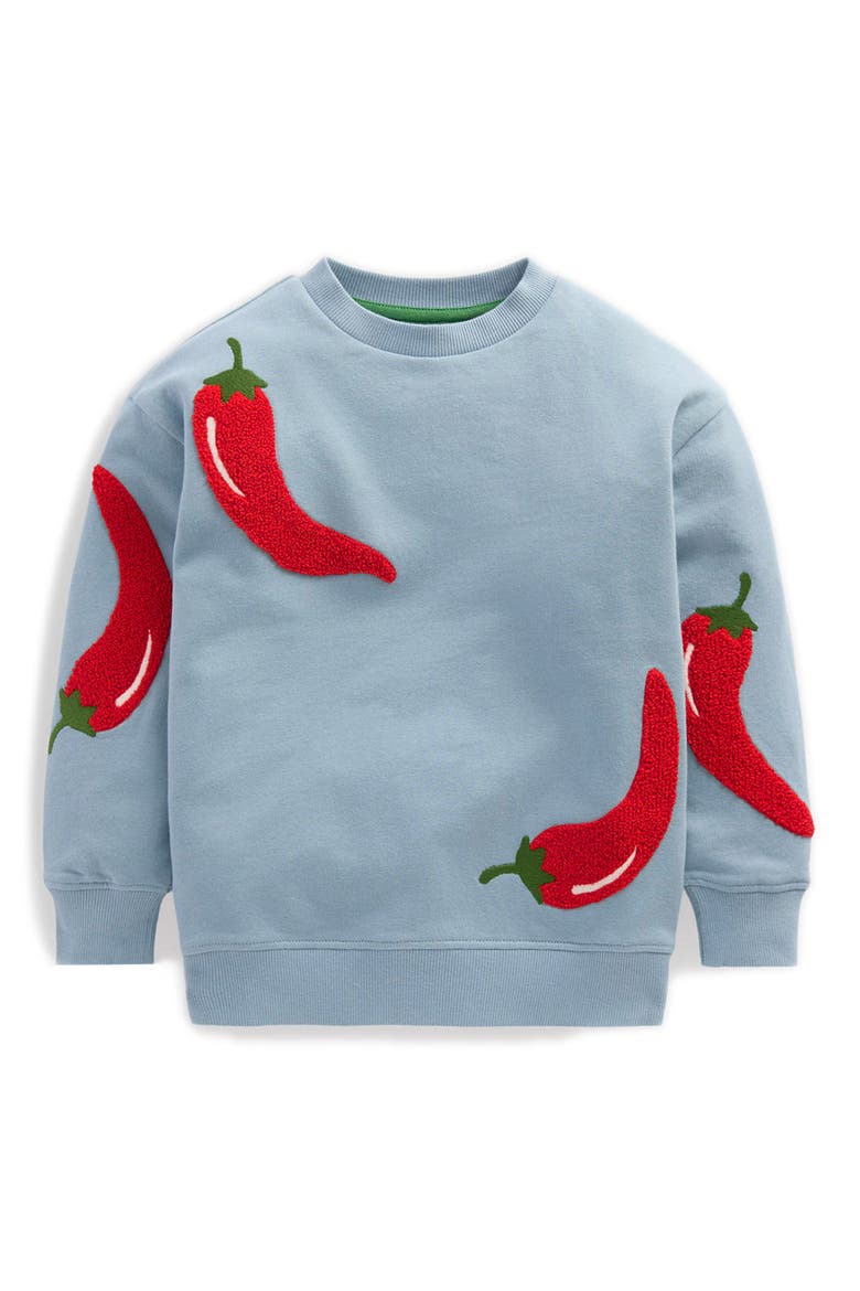 Kids' Fun Chili Pepper Appliqué Sweatshirt, Main, color, SEAMIST BLUE CHILLIES