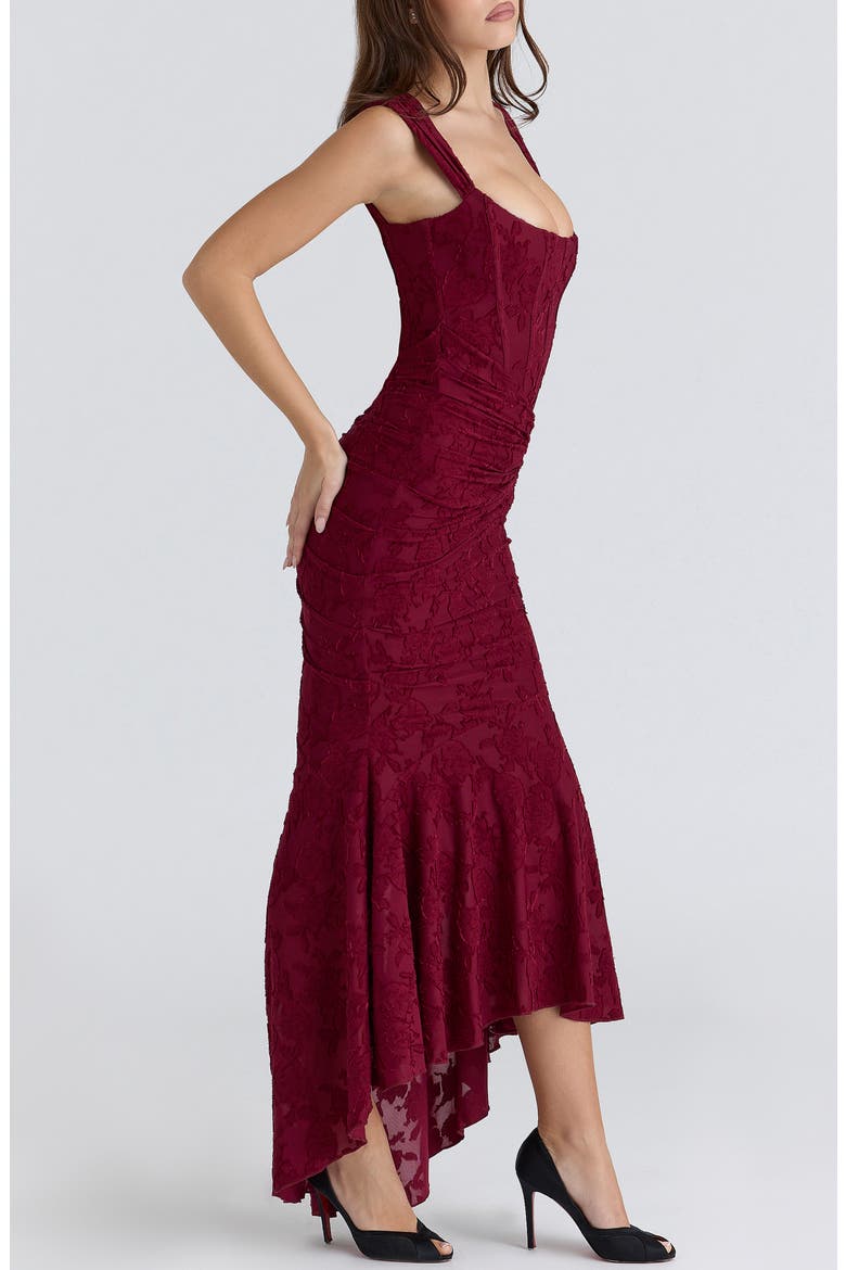 Cesca Floral Burnout Corset Cocktail Dress, Alternate, color, WINE