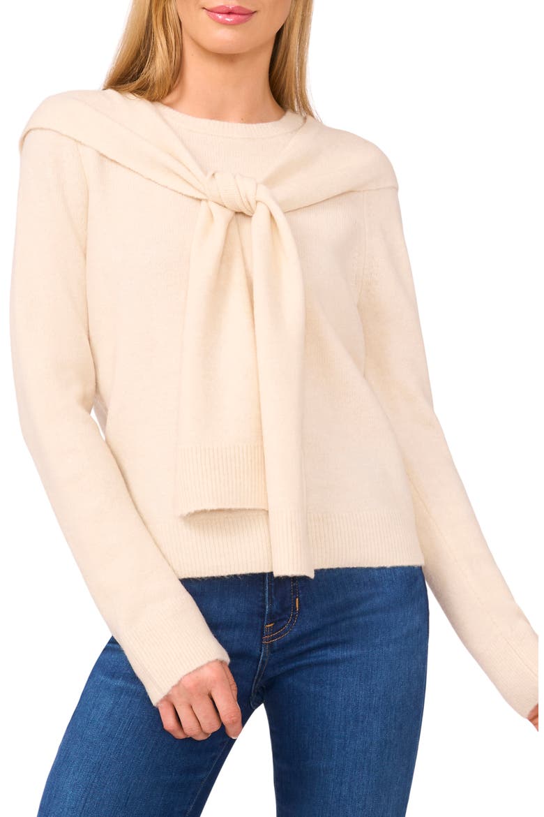 Shoulder Wrap Detail Sweater, Main, color, BIRCH